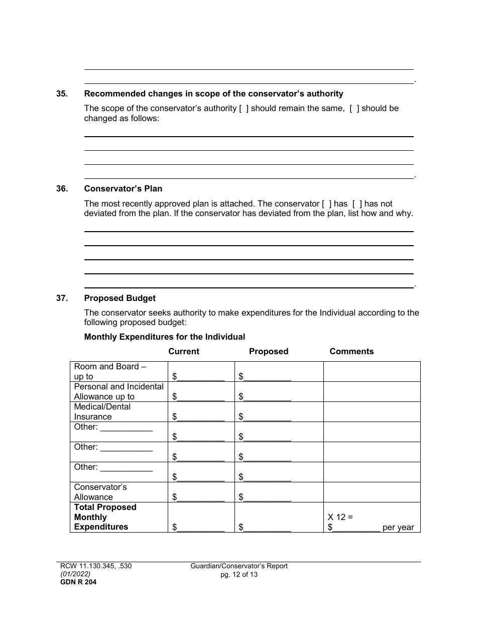 Form GDN R204 Guardian / Conservators Report - Washington, Page 12