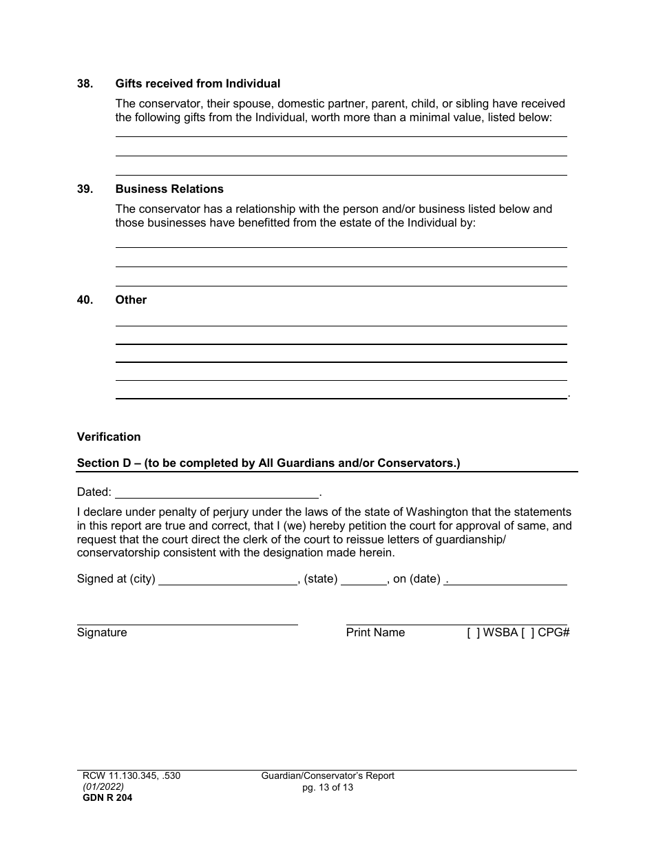 Form GDN R204 Guardian / Conservators Report - Washington, Page 13