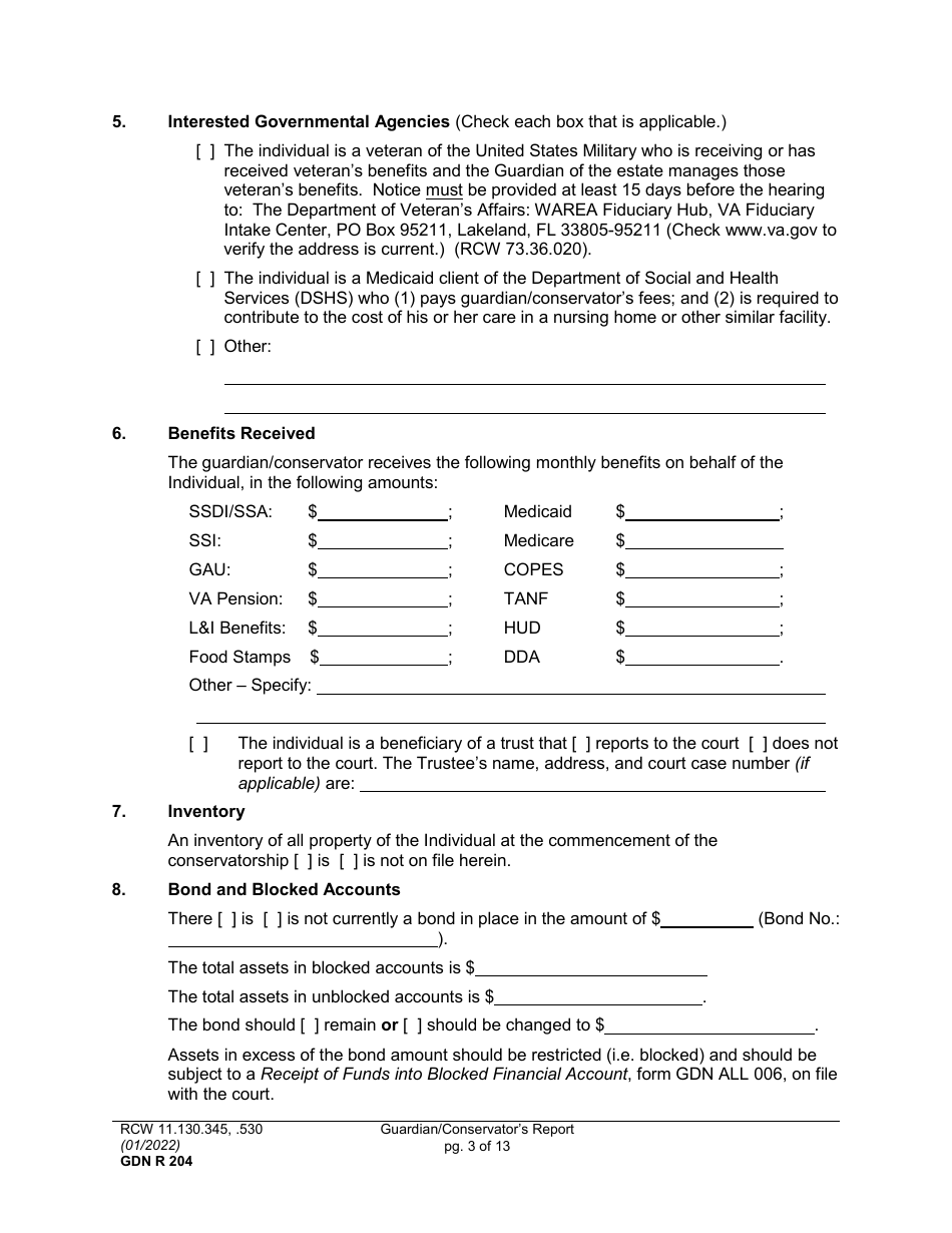 Form GDN R204 Guardian / Conservators Report - Washington, Page 3