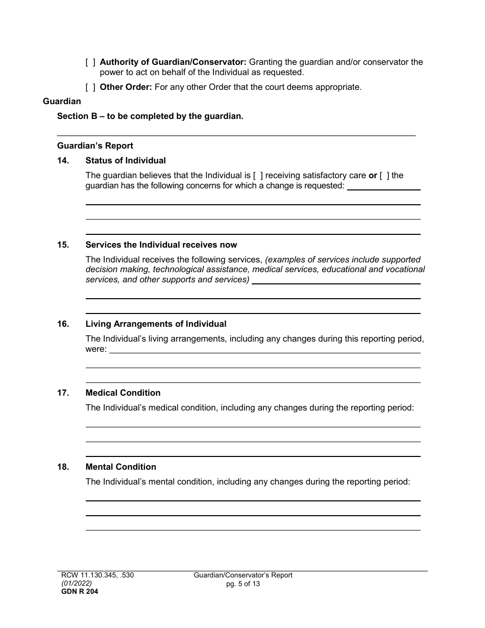 Form GDN R204 Guardian / Conservators Report - Washington, Page 5