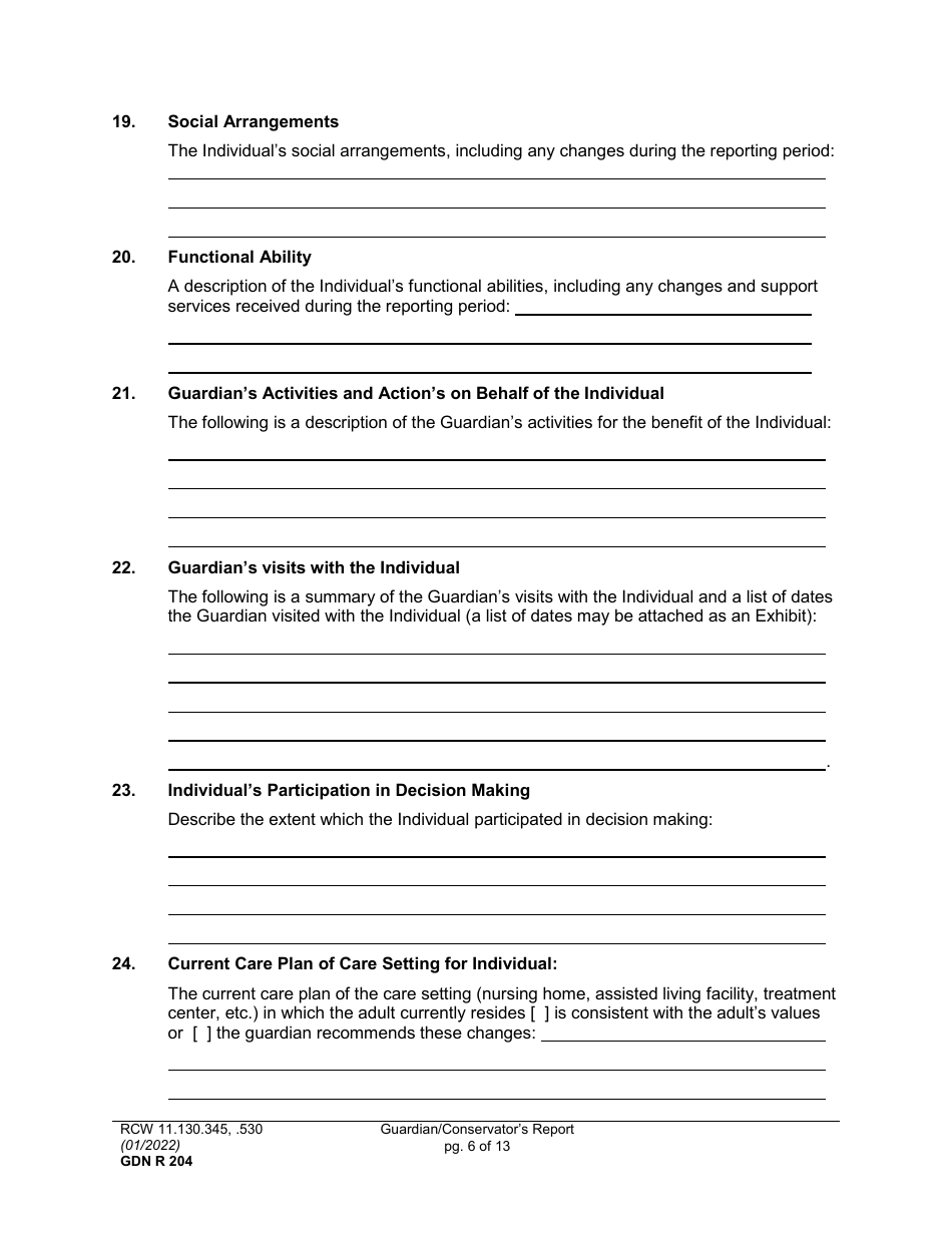 Form GDN R204 Guardian / Conservators Report - Washington, Page 6