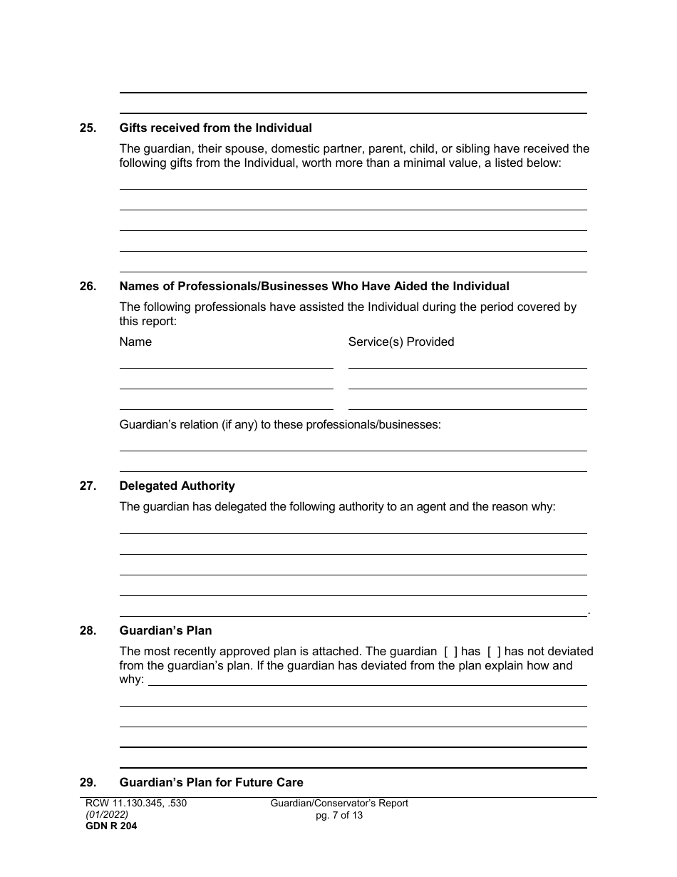 Form GDN R204 Guardian / Conservators Report - Washington, Page 7