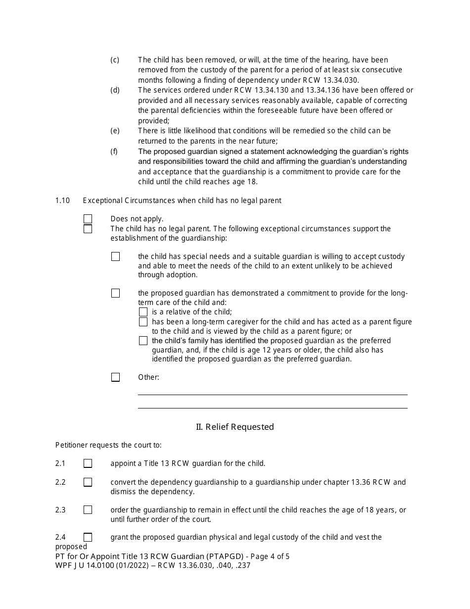 Form WPF JU14.0100 Petition for Order Appointing Title 13 Rcw Guardian (Pt) - Washington, Page 4