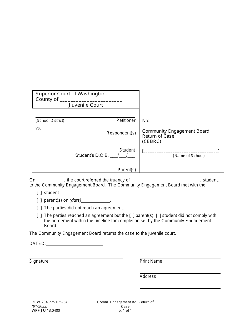 Form WPF JU13.0400 Community Engagement Board Return of Case - Washington, Page 1