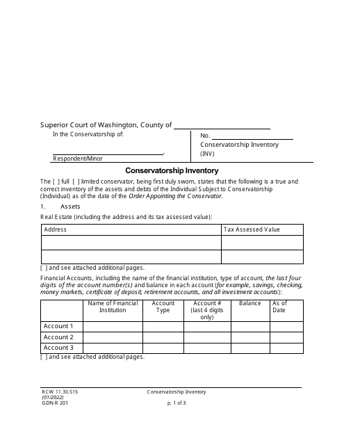 Form GDN R201 Conservatorship Inventory - Washington
