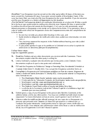 Form FL Modify600 Summons: Notice About Petition to Change a Parenting Plan, Residential Schedule or Custody Order - Washington (English/Spanish), Page 2