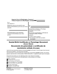 Document preview: Form FL Parentage329 Sealed Birth Certificate or Parentage Document (Cover Sheet) - Washington (English/Spanish)