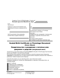 Form FL Parentage329 Sealed Birth Certificate or Parentage Document (Cover Sheet) - Washington (English/Russian)