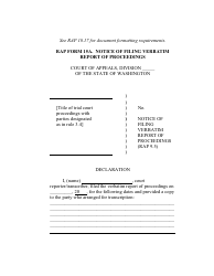 Document preview: RAP Form 15A Notice of Filing Verbatim Report of Proceedings - Washington