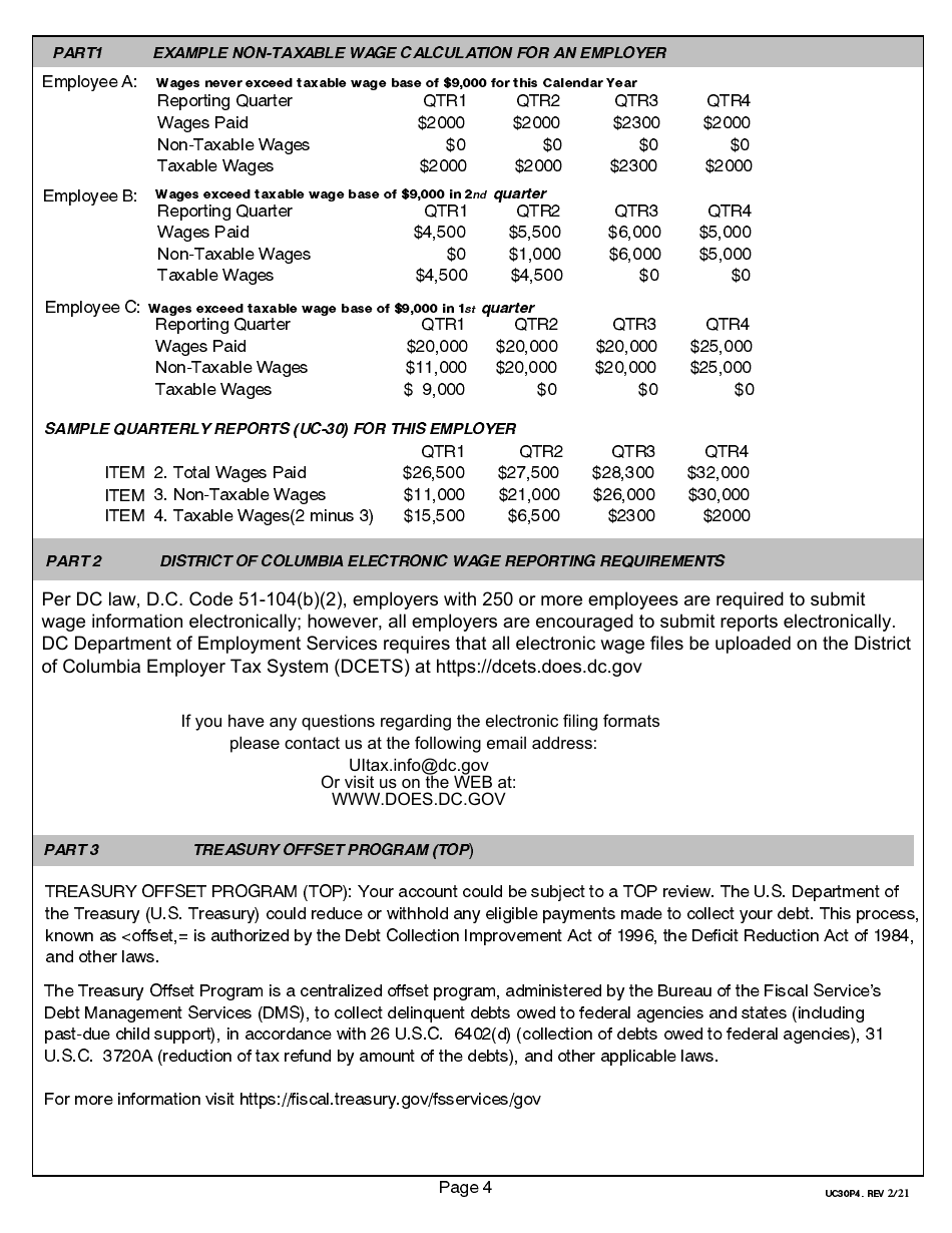 Form UC30 Employers Quarterly Contribution and Wage Report - Washington, D.C., Page 4
