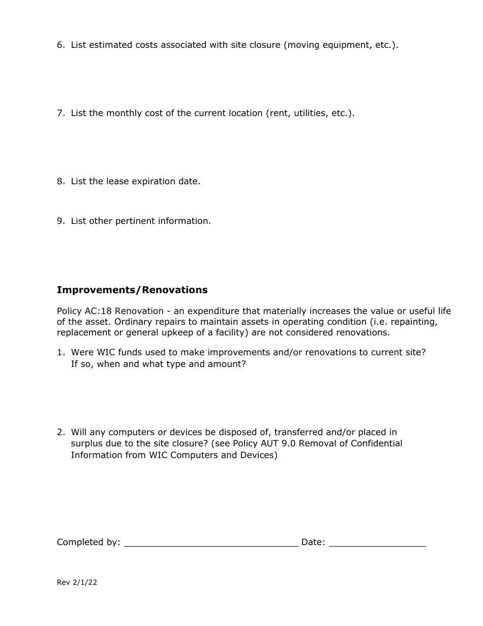 Closing a Wic Site Justification - Texas, Page 2