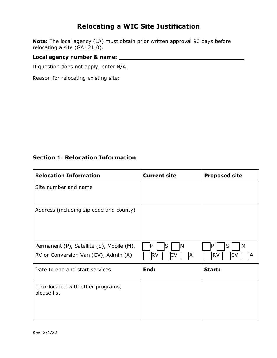 Relocating a Wic Site Justification - Texas, Page 1