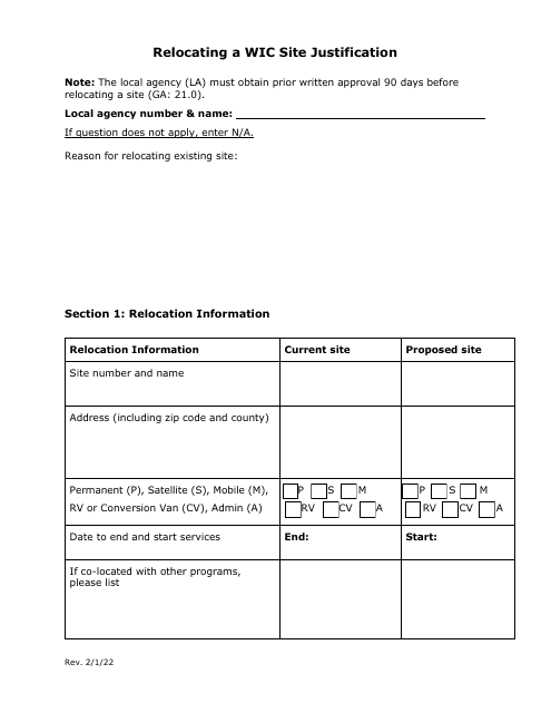 Texas Relocating A Wic Site Justification Fill Out Sign Online And Download Pdf Templateroller 8166