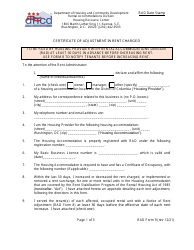 RAD Form 9 Certificate of Adjustment in Rent Charged - Washington, D.C.