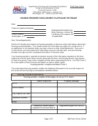 RAD Form 3 Housing Provider&#039;s Disclosures to Applicant or Tenant - Washington, D.C.