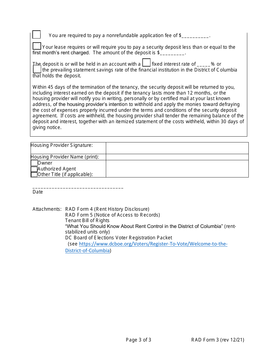 RAD Form 3 Housing Providers Disclosures to Applicant or Tenant - Washington, D.C., Page 3