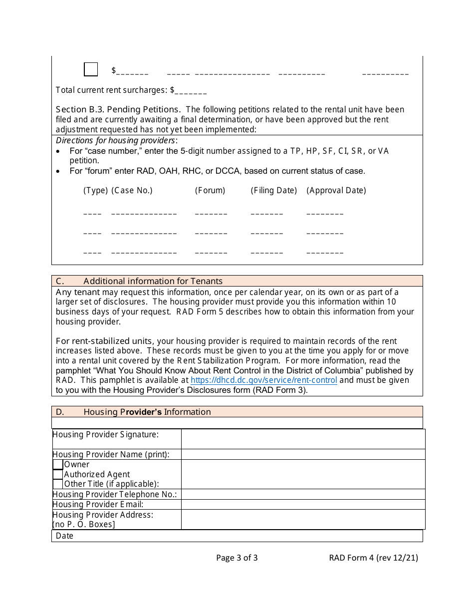 RAD Form 4 Rent History Disclosure - Washington, D.C., Page 3