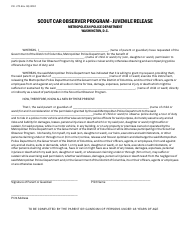 Form P.D.371 &quot;Scout Car Observer Program - Juvenile Release&quot; - Washington, D.C.