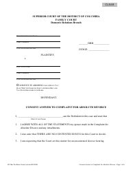 Document preview: Consent Answer to Complaint for Absolute Divorce - Washington, D.C.