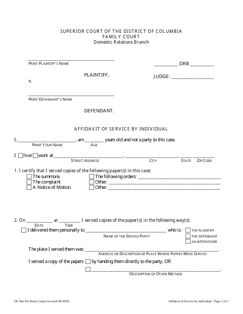 Affidavit of Service by Individual - Washington, D.C. Download Pdf