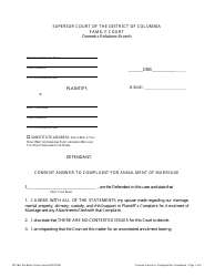 Consent Answer to Complaint for Annulment of Marriage - Washington, D.C.