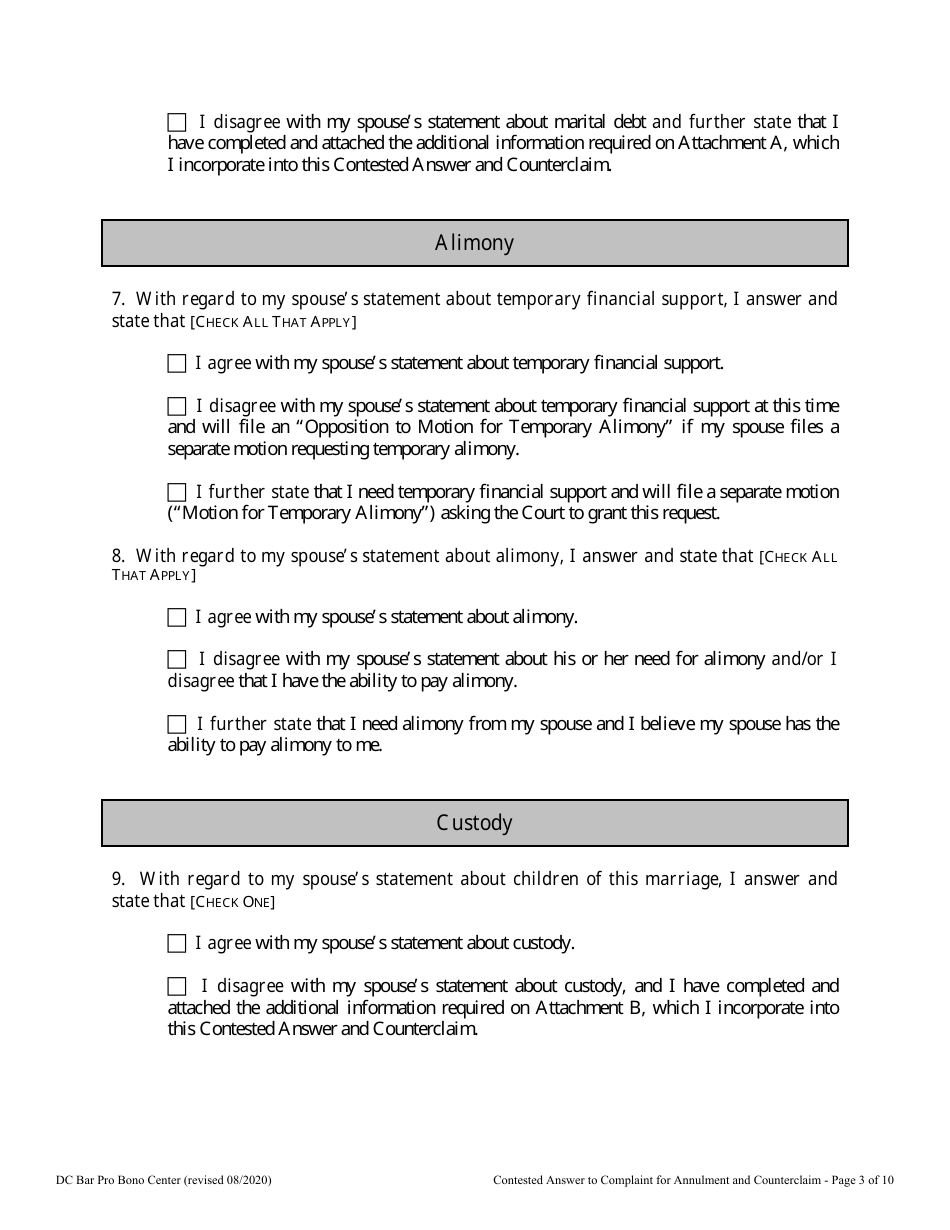Contested Answer to Complaint for Annulment and Counterclaim - Washington, D.C., Page 3