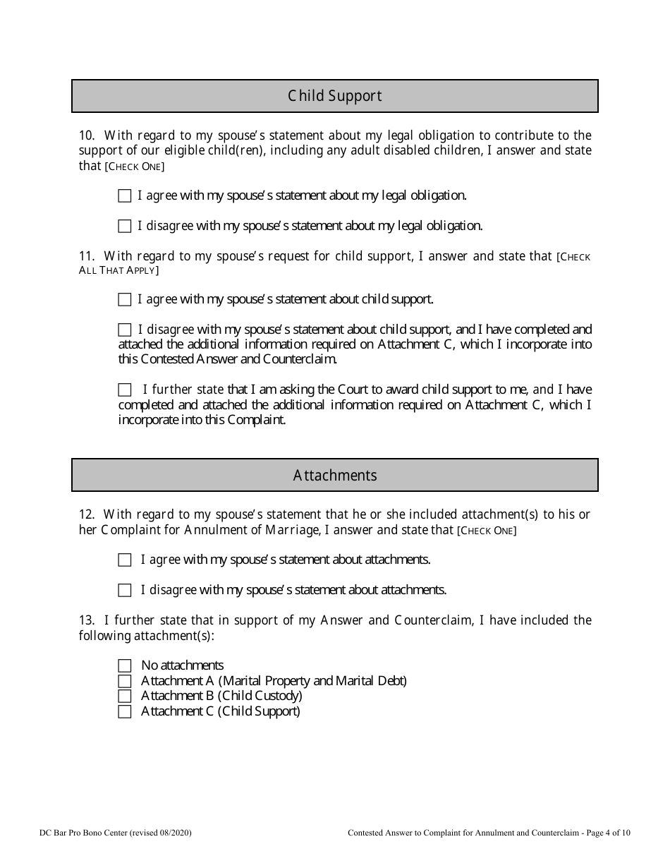 Contested Answer to Complaint for Annulment and Counterclaim - Washington, D.C., Page 4