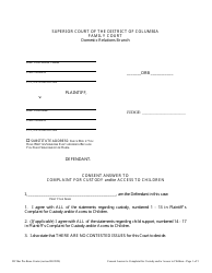 Document preview: Consent Answer to Complaint for Custody and/or Access to Children - Washington, D.C.