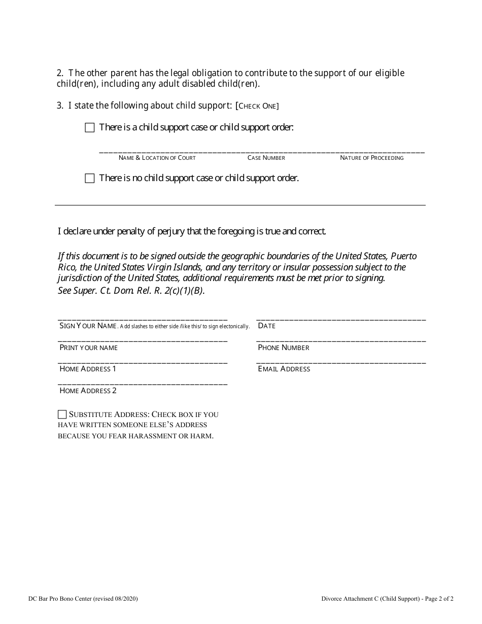 Attachment C Required Information for Child Support - Washington, D.C., Page 2