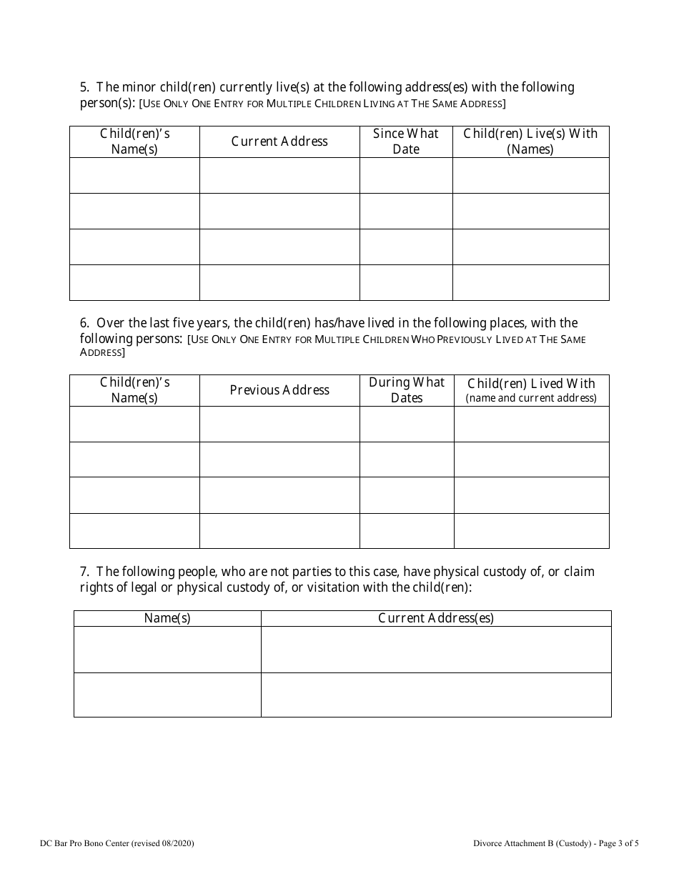 Attachment B Required Information for Custody - Washington, D.C., Page 3