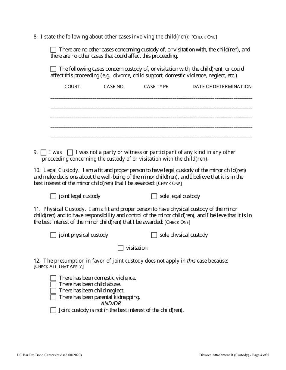 Attachment B Required Information for Custody - Washington, D.C., Page 4