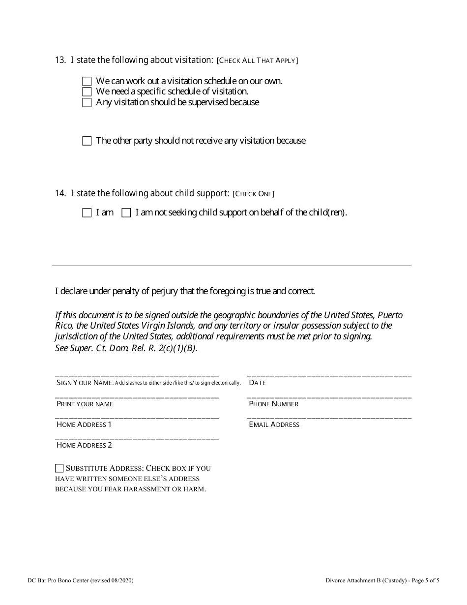Attachment B Required Information for Custody - Washington, D.C., Page 5