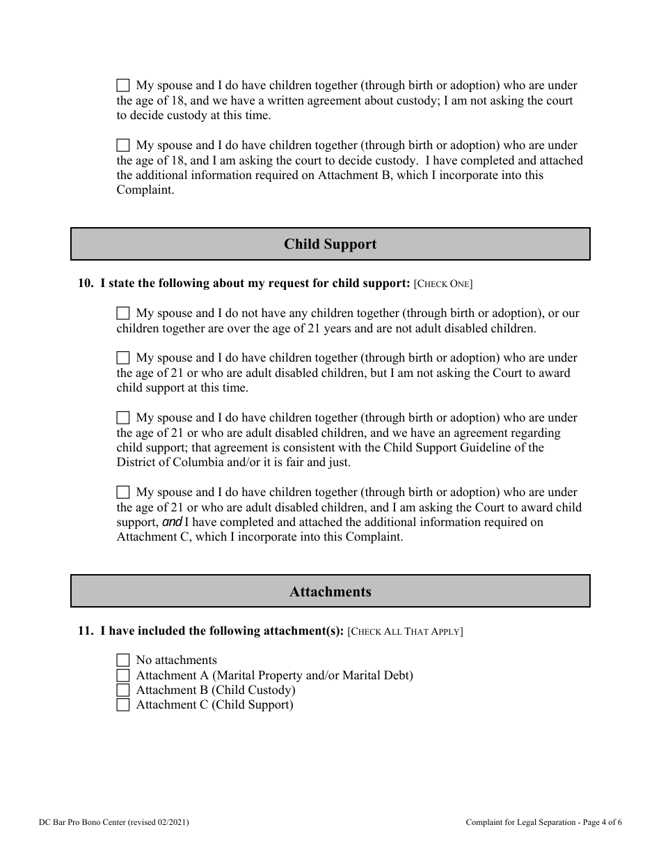 Complaint for Legal Separation - Washington, D.C., Page 4