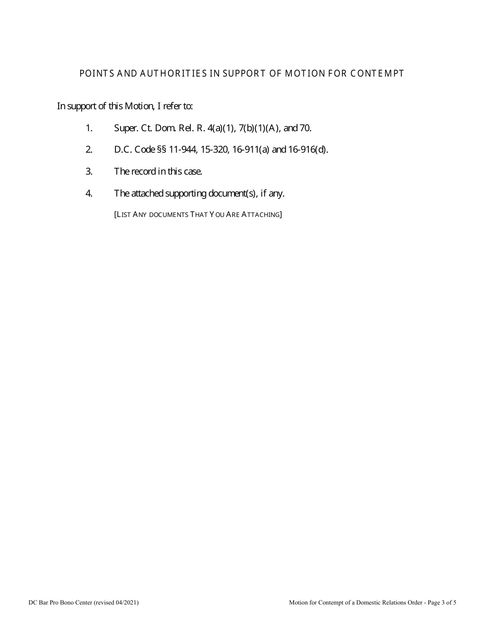 Motion for Contempt of a Domestic Relations Order - Washington, D.C., Page 3