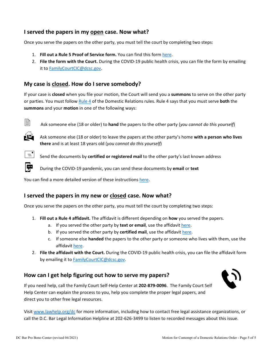 Motion for Contempt of a Domestic Relations Order - Washington, D.C., Page 5