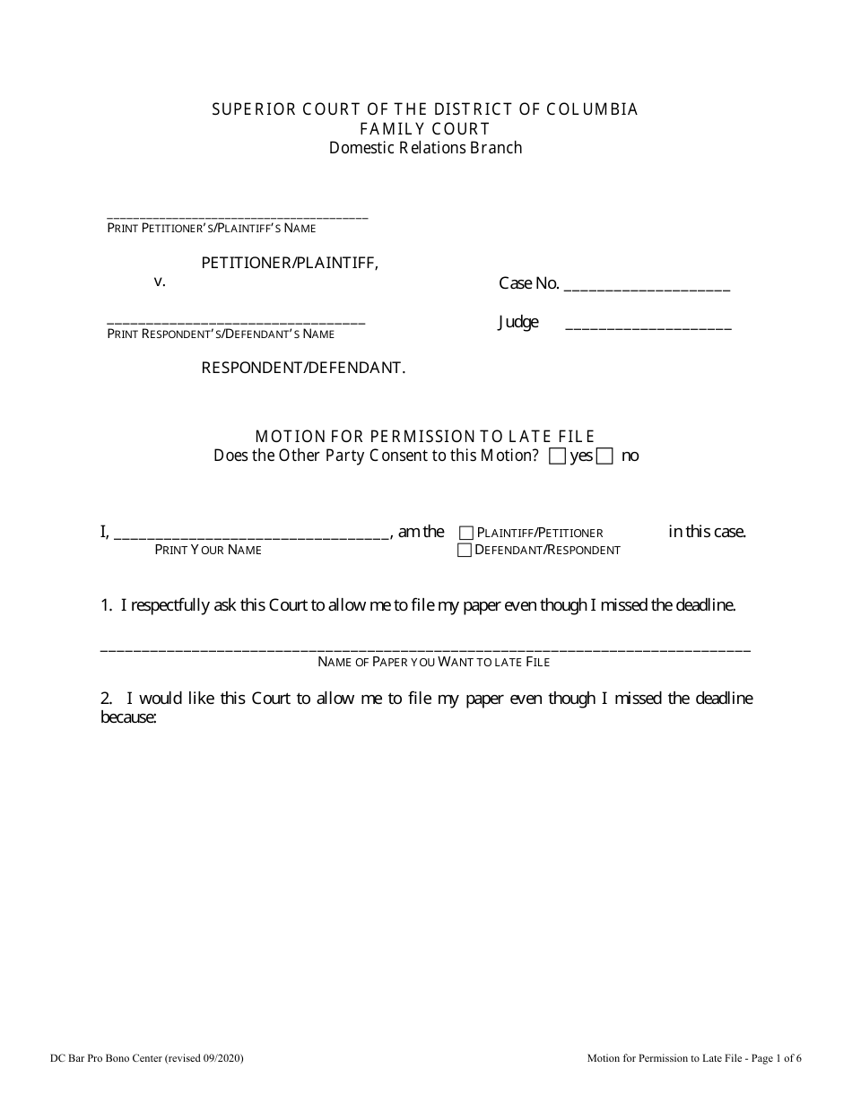 Motion File.pdf Columbia, Washington, D.C. Motion for Permission to Late File - Fill ...