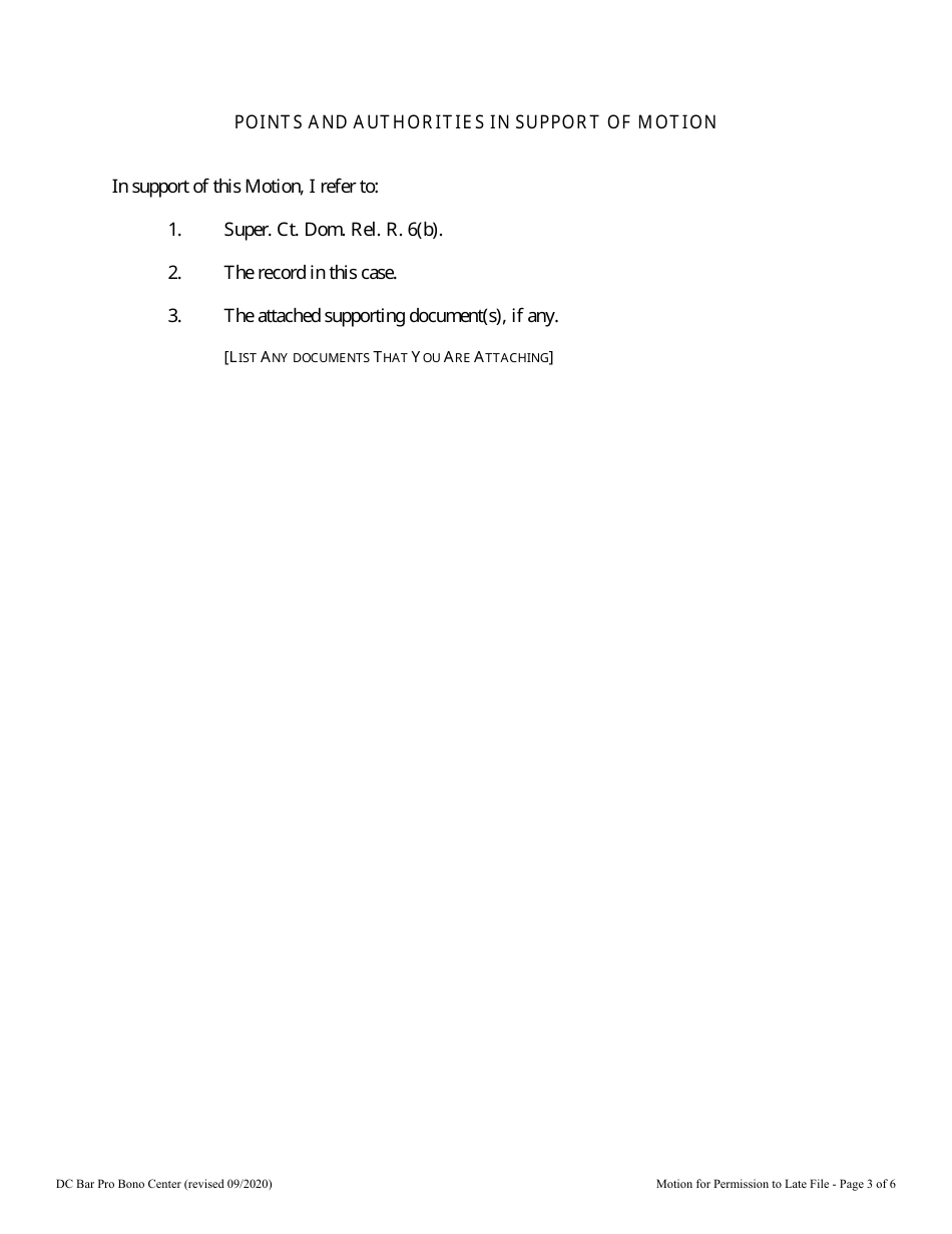 Motion for Permission to Late File - Columbia, Washington, D.C., Page 3