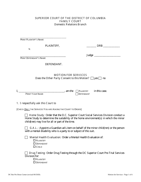 Motion for Services - Washington, D.C. Download Pdf