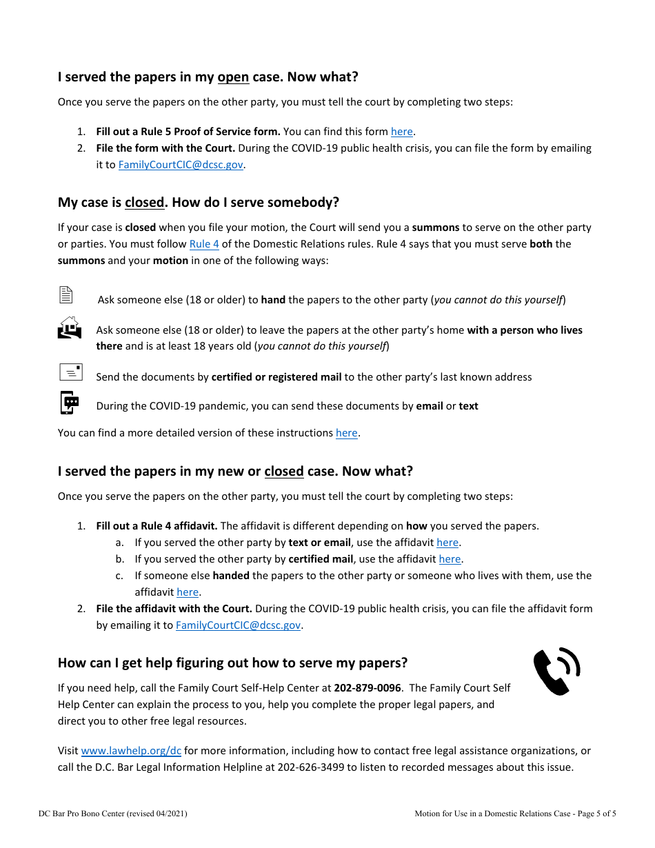 Motion for Use in a Domestic Relations Case - Washington, D.C., Page 5