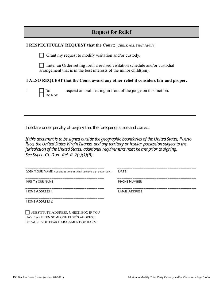 Motion to Modify Third Party Custody and / or Visitation - Washington, D.C., Page 3
