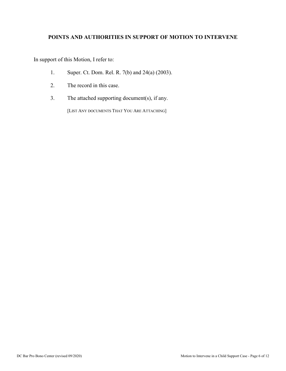 Motion to Intervene in a Child Support Case - Washington, D.C., Page 6