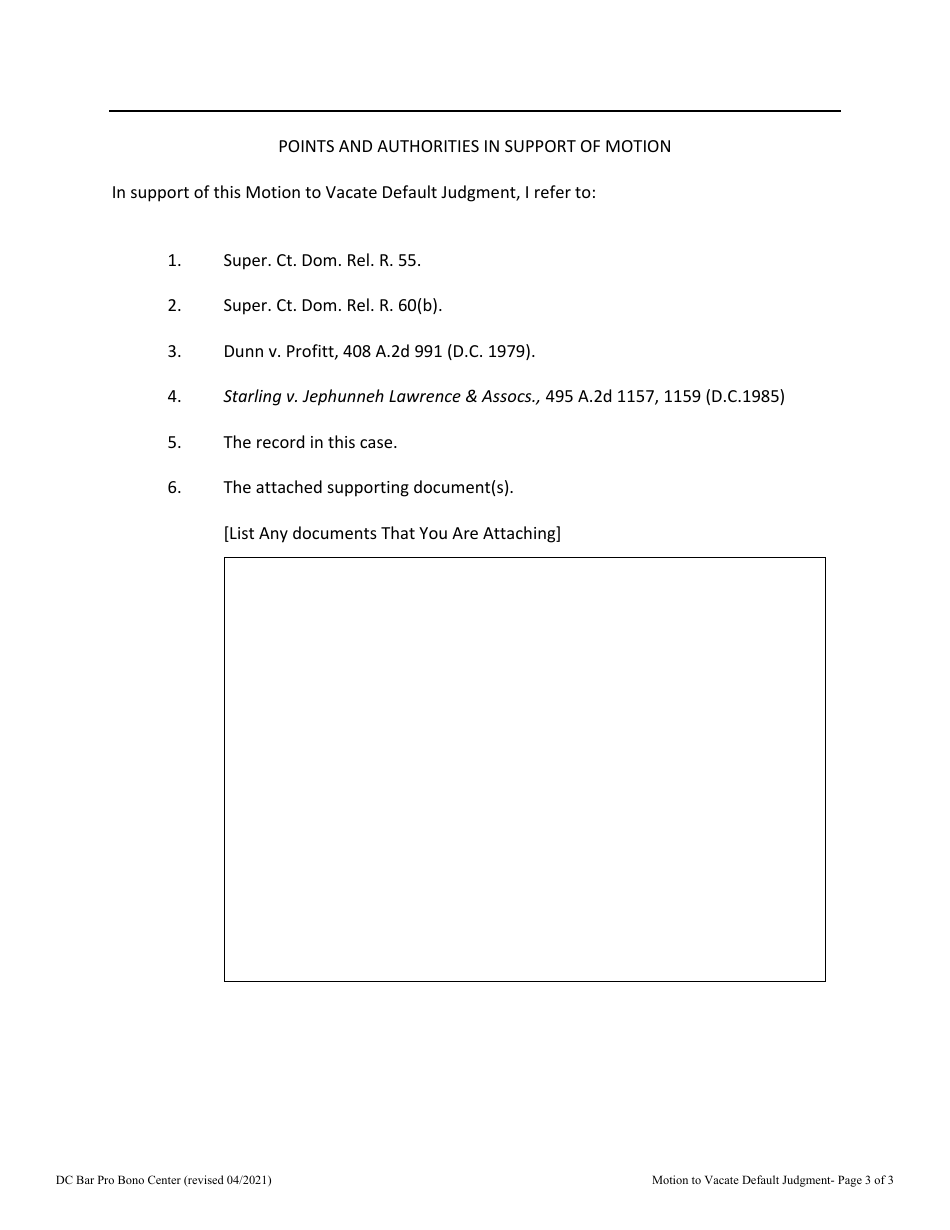 Washington, D.C. Motion To Vacate Default Judgment - Fill Out, Sign ...