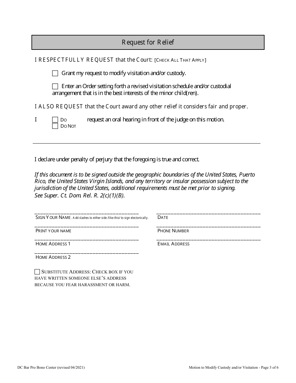 Motion to Modify Visitation / Custody - Washington, D.C., Page 3