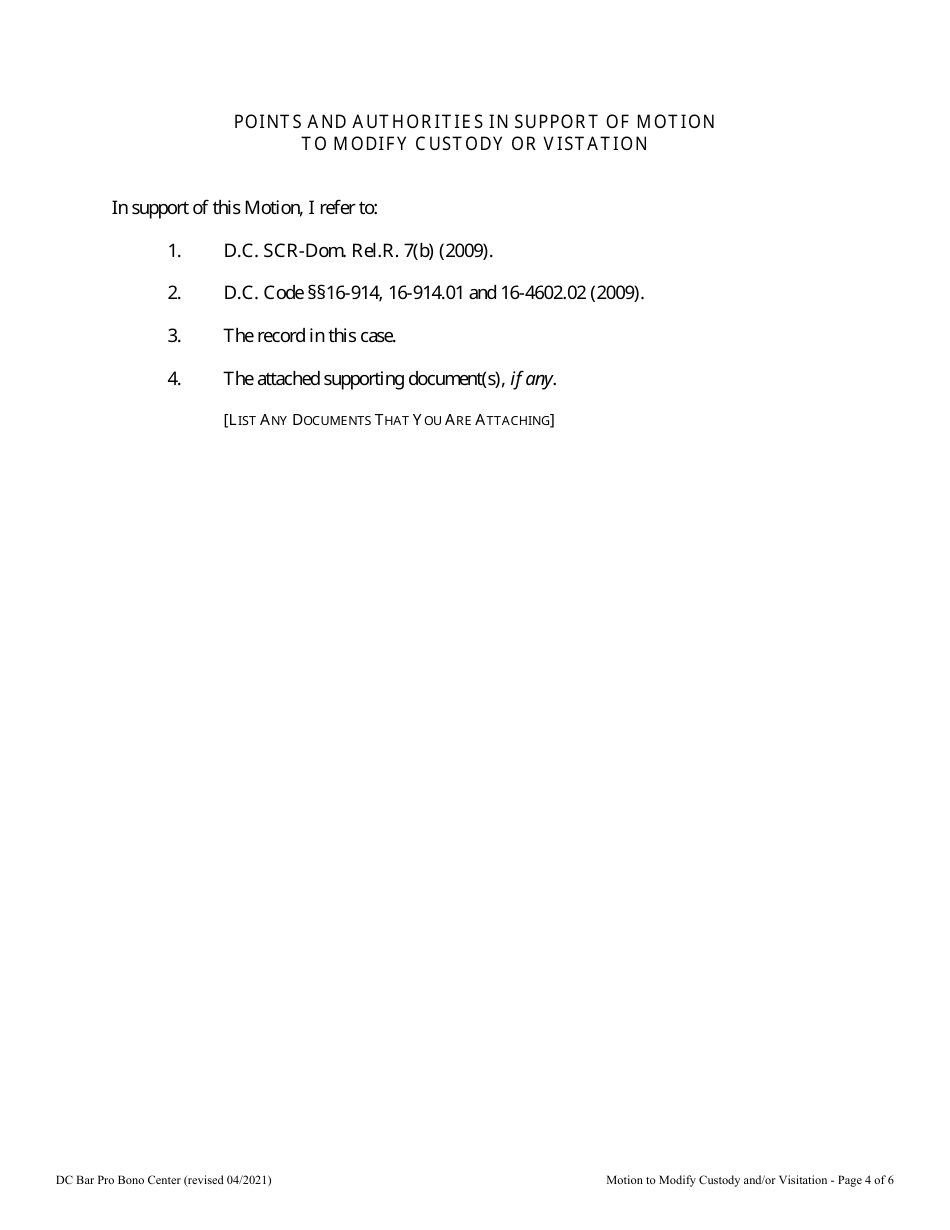 Motion to Modify Visitation / Custody - Washington, D.C., Page 4