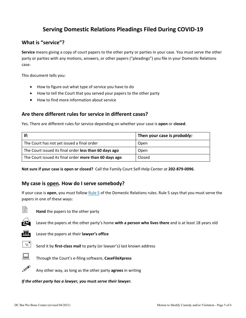 Motion to Modify Visitation / Custody - Washington, D.C., Page 5