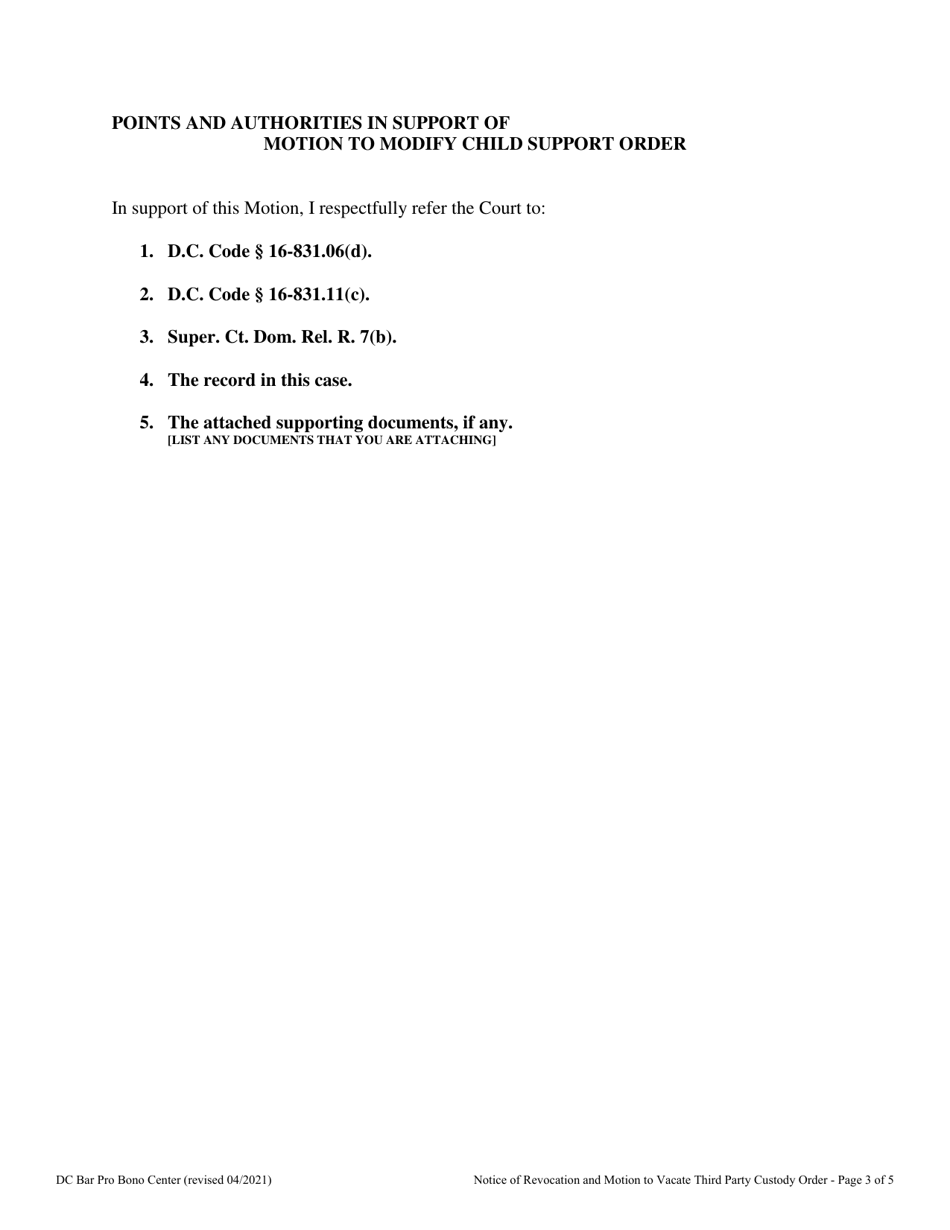 Notice of Revocation and Motion to Vacate Third Party Custody Order - Washington, D.C., Page 3