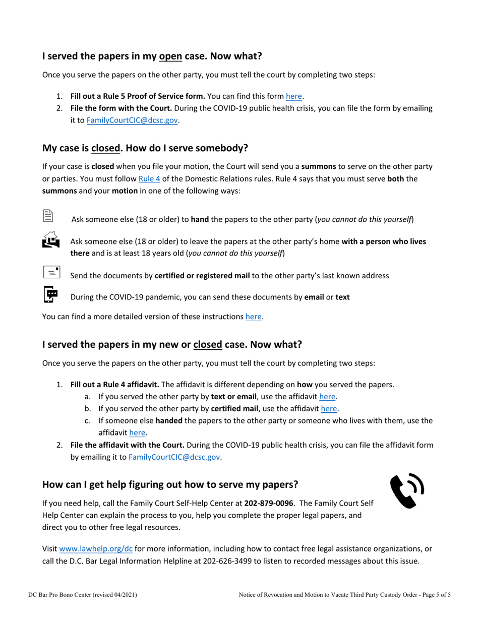 Notice of Revocation and Motion to Vacate Third Party Custody Order - Washington, D.C., Page 5