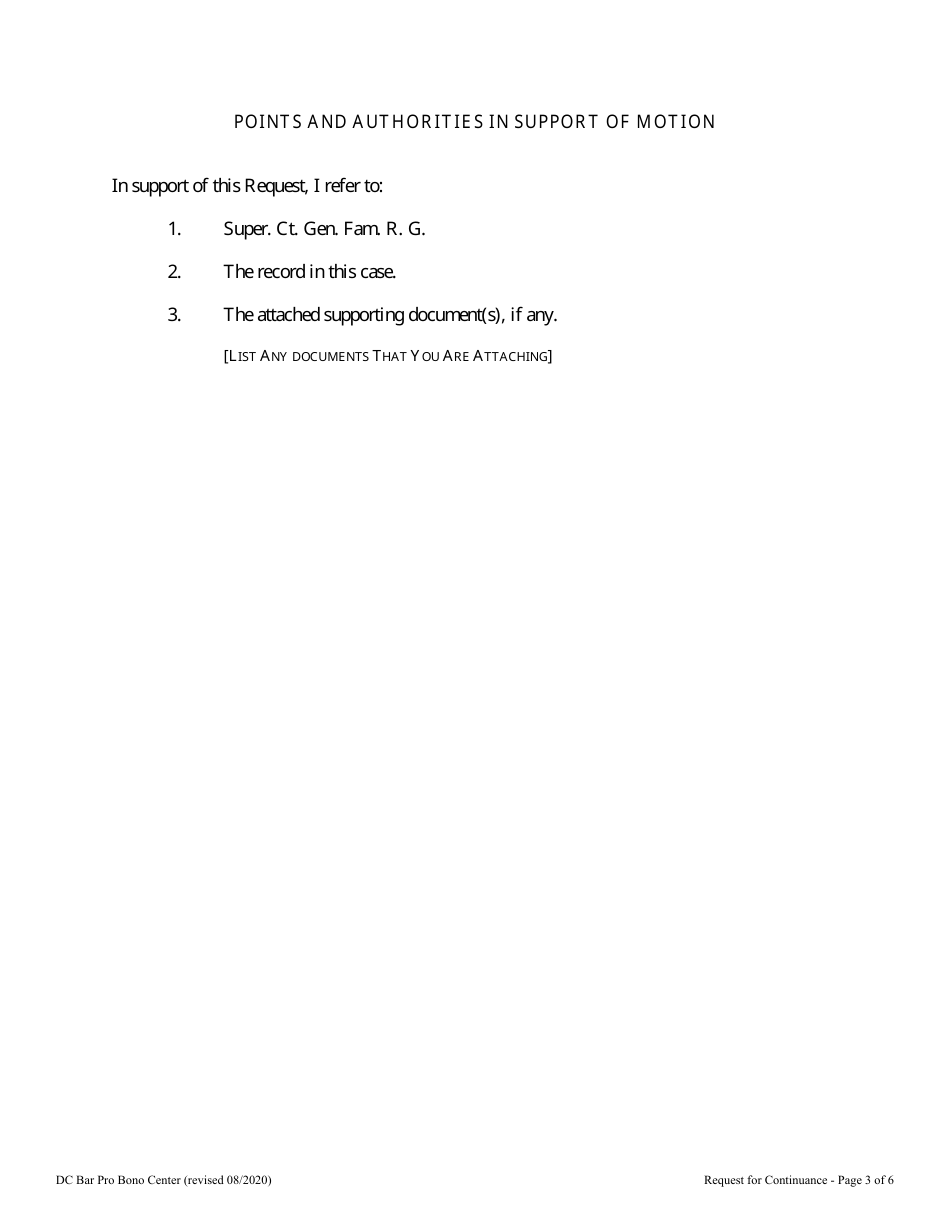 Request for Continuance - Washington, D.C., Page 3