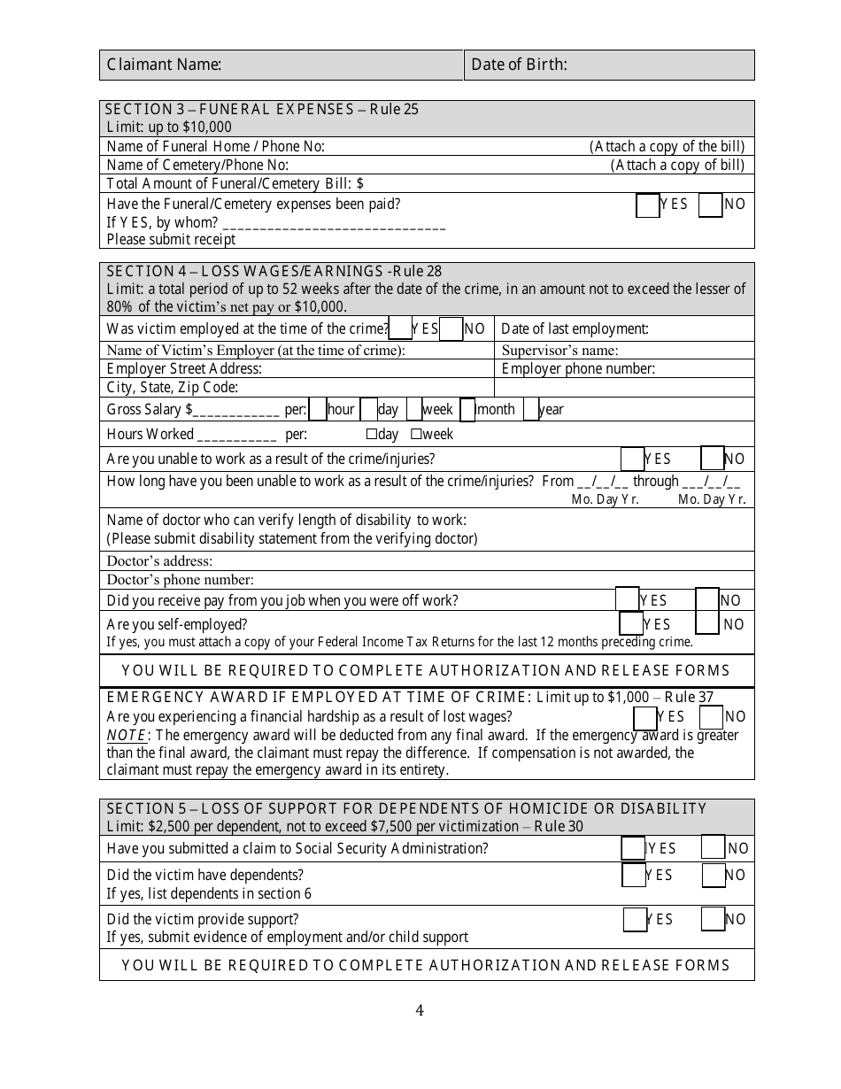 Washington, D.C. Crime Victims Compensation Program (Cvcp) Application ...