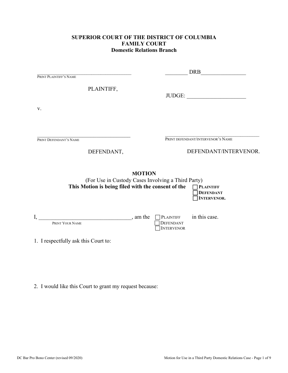 Washington, D.C. Motion to Intervene in a Custody Case as a Third Party Custodiancu Download
